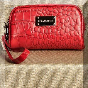 St John Leather Red Croc Wristlet